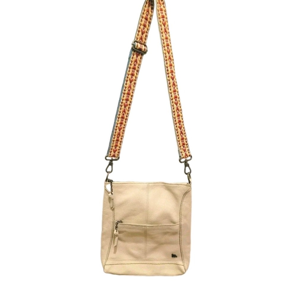 The Sak Lucia Cream Pebbled Leather Crossbody Bag, Colorful Embroidered Strap